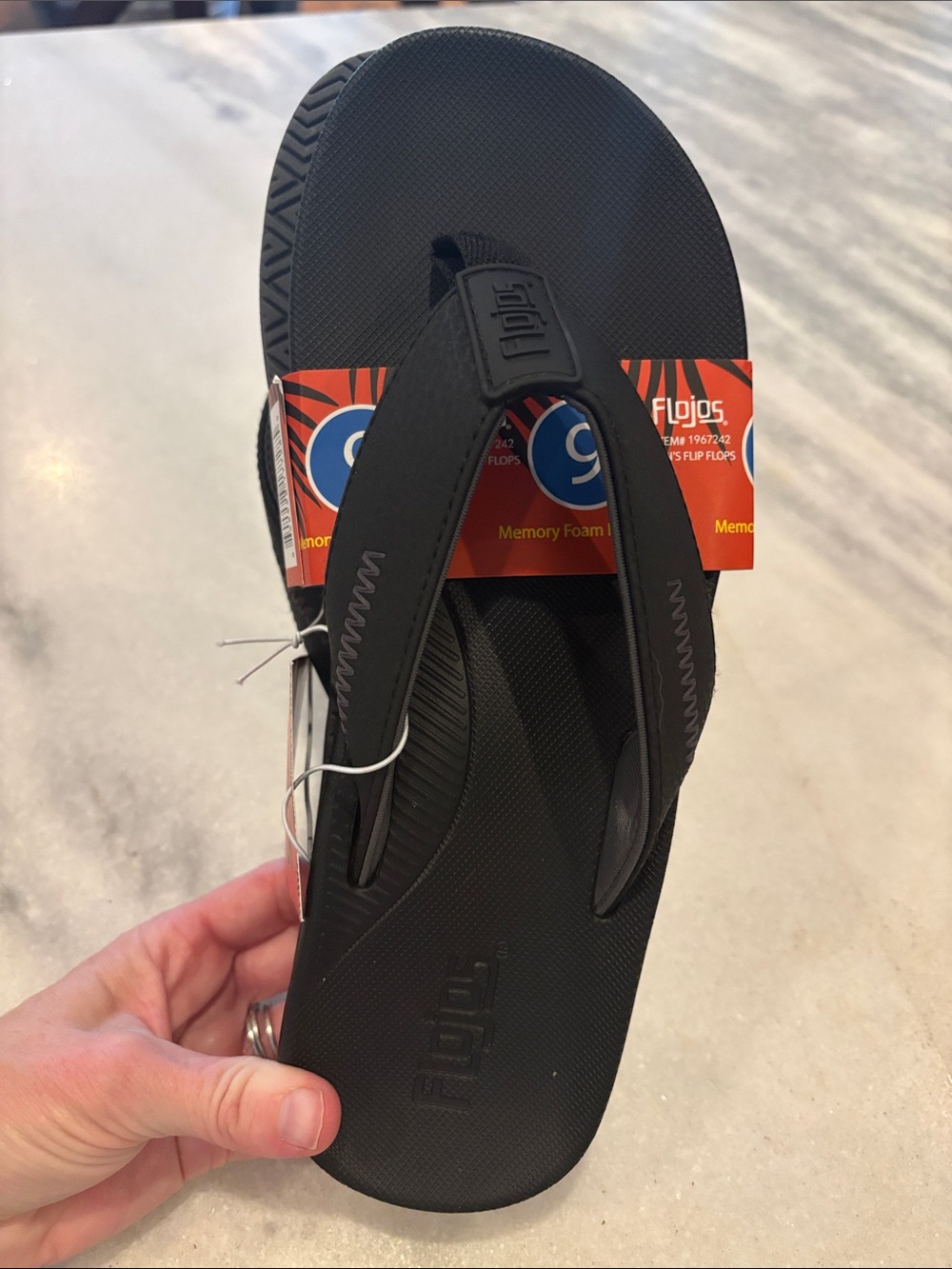 Flojos Men’s Black Memory Foam Flip Flops size 9